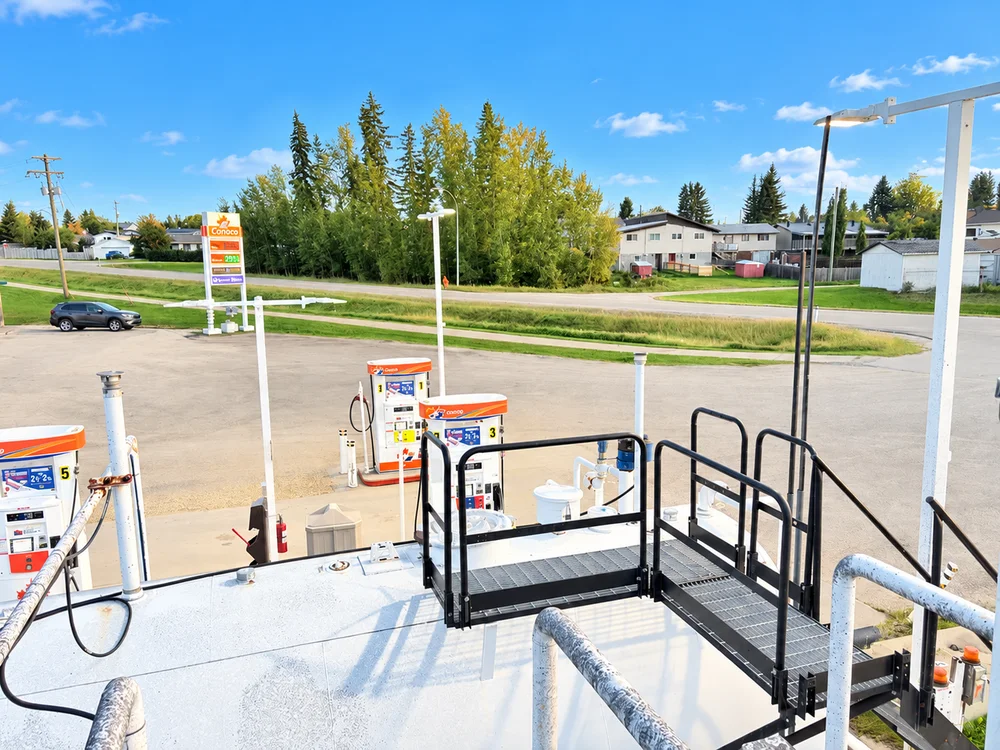 Canco fuel pumps at Foley Trail under blue skies